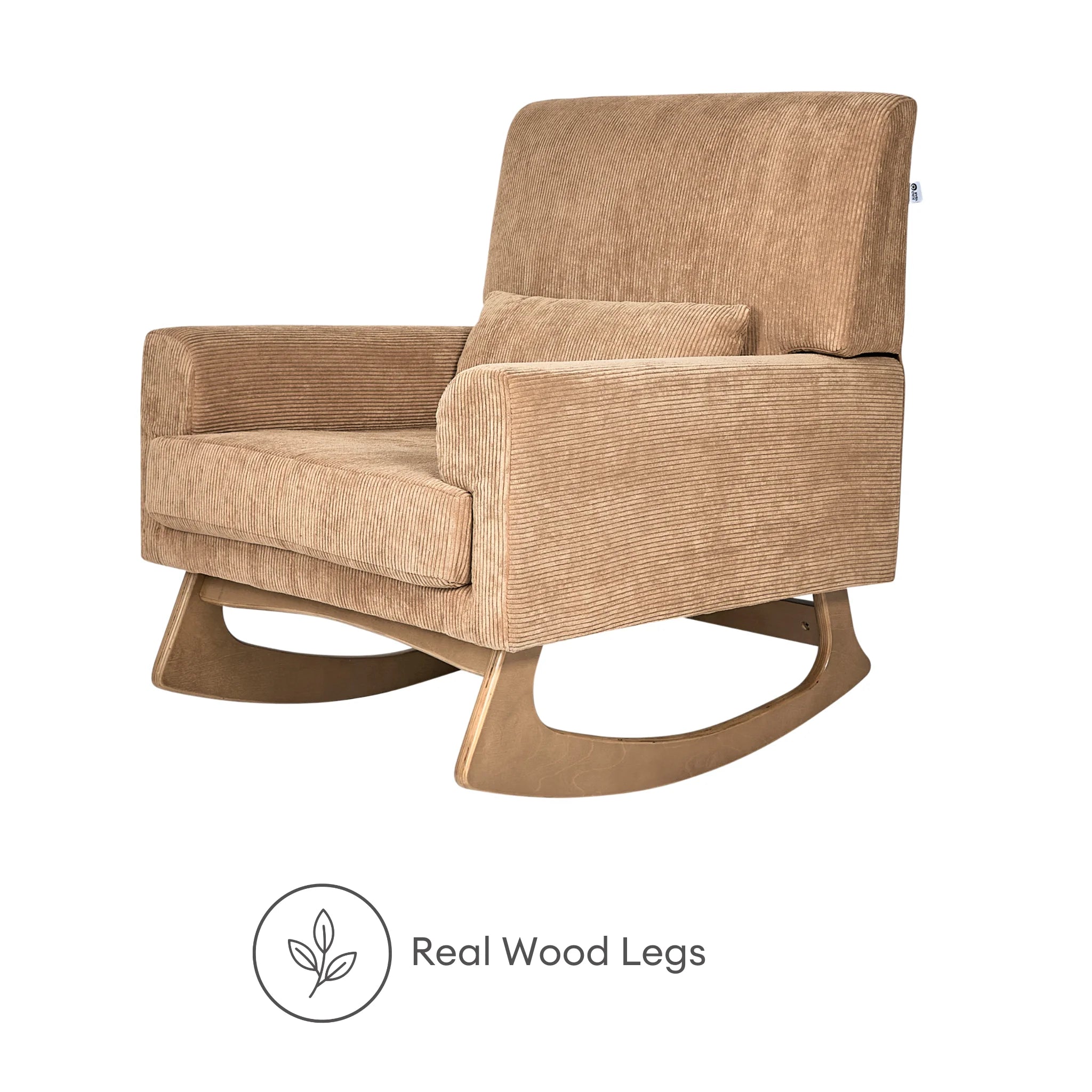 Gaia Baby Serena rocking nursing chair in caramel corduroy with real wood legs