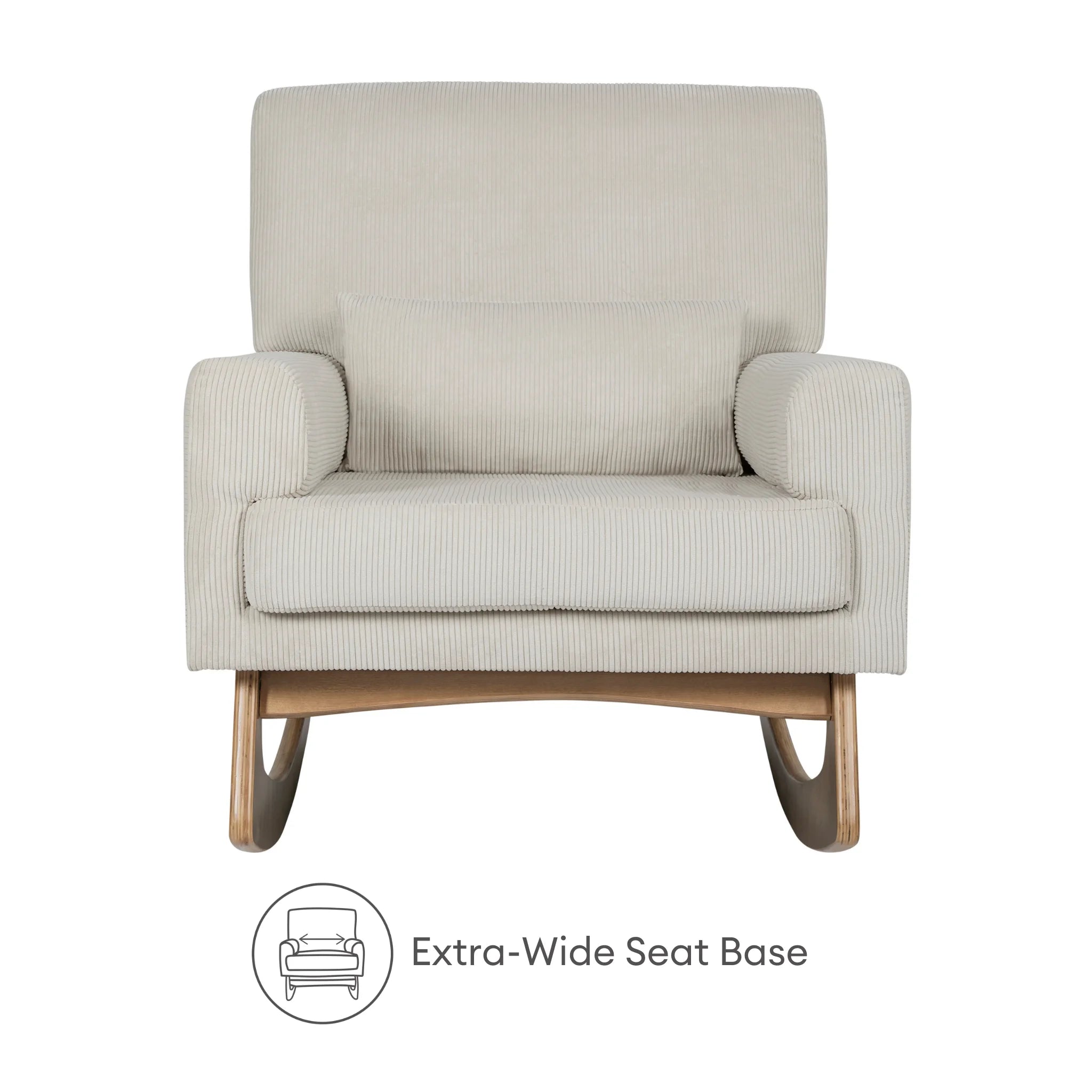 Gaia Baby Serena rocking nursing chair in ecru corduroy with extra-wide seat base