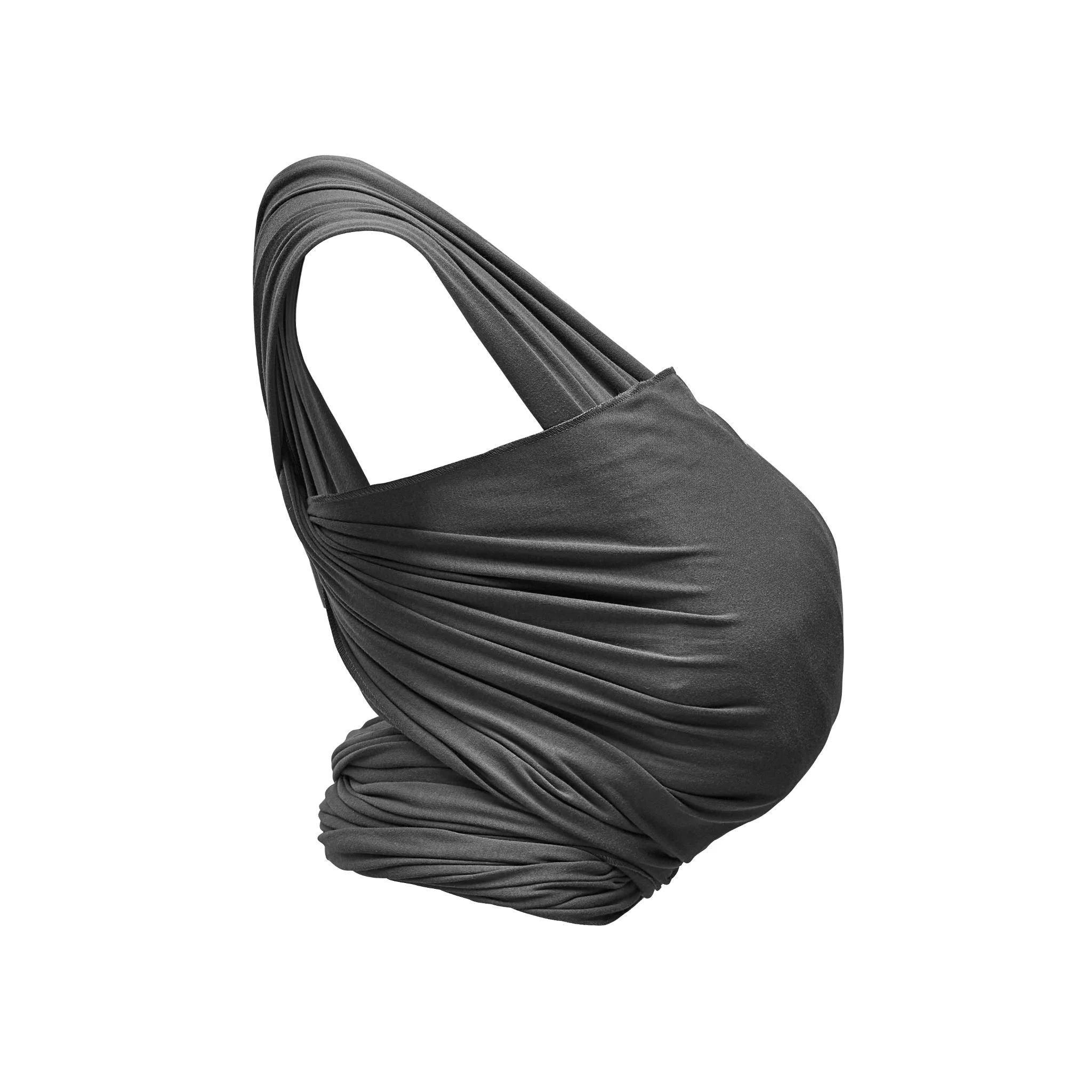 Gaia Baby organic cotton stretchy baby wrap carrier in Graphite, side view of ergonomic newborn baby sling