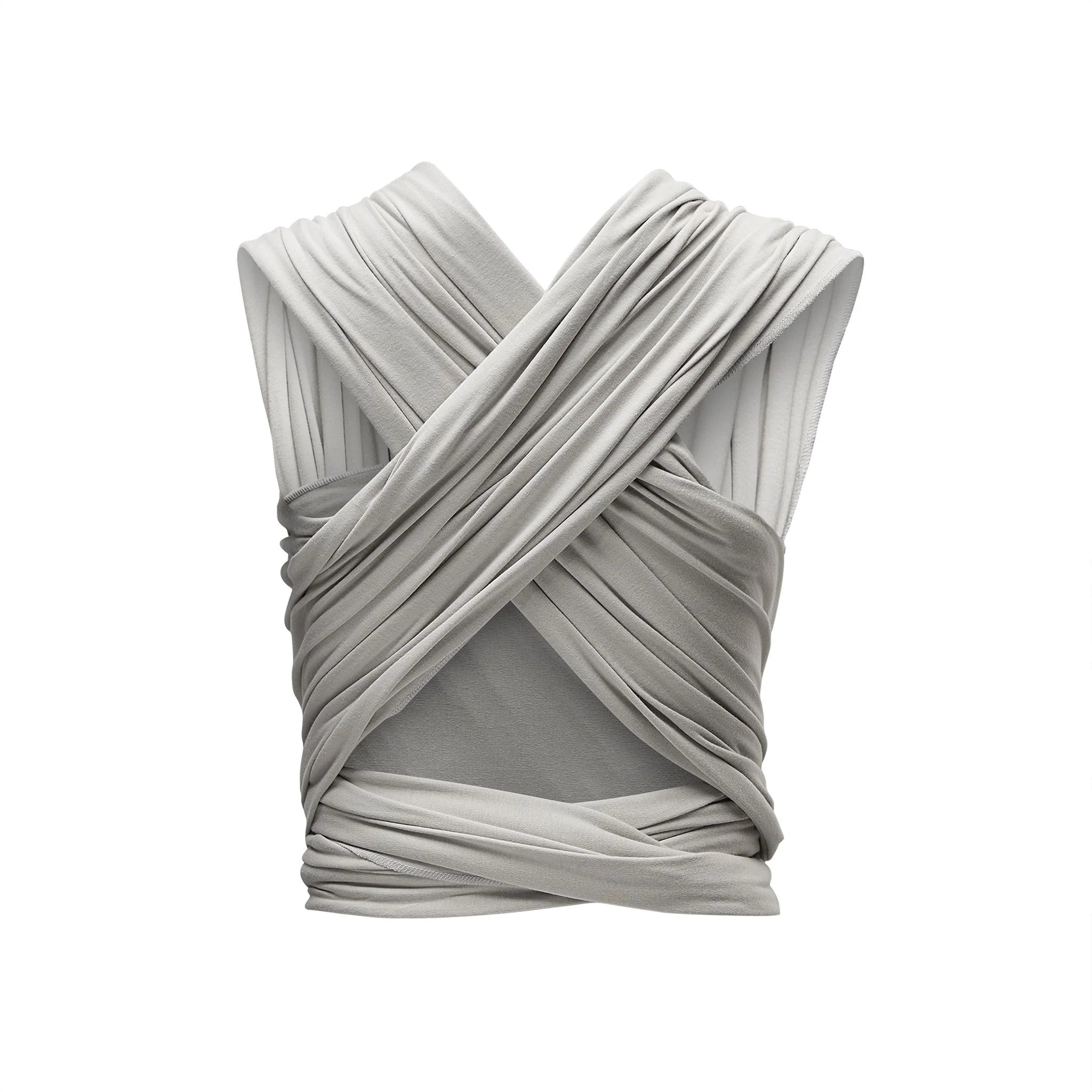 Back view of Gaia Baby stretchy wrap carrier in silver grey organic cotton