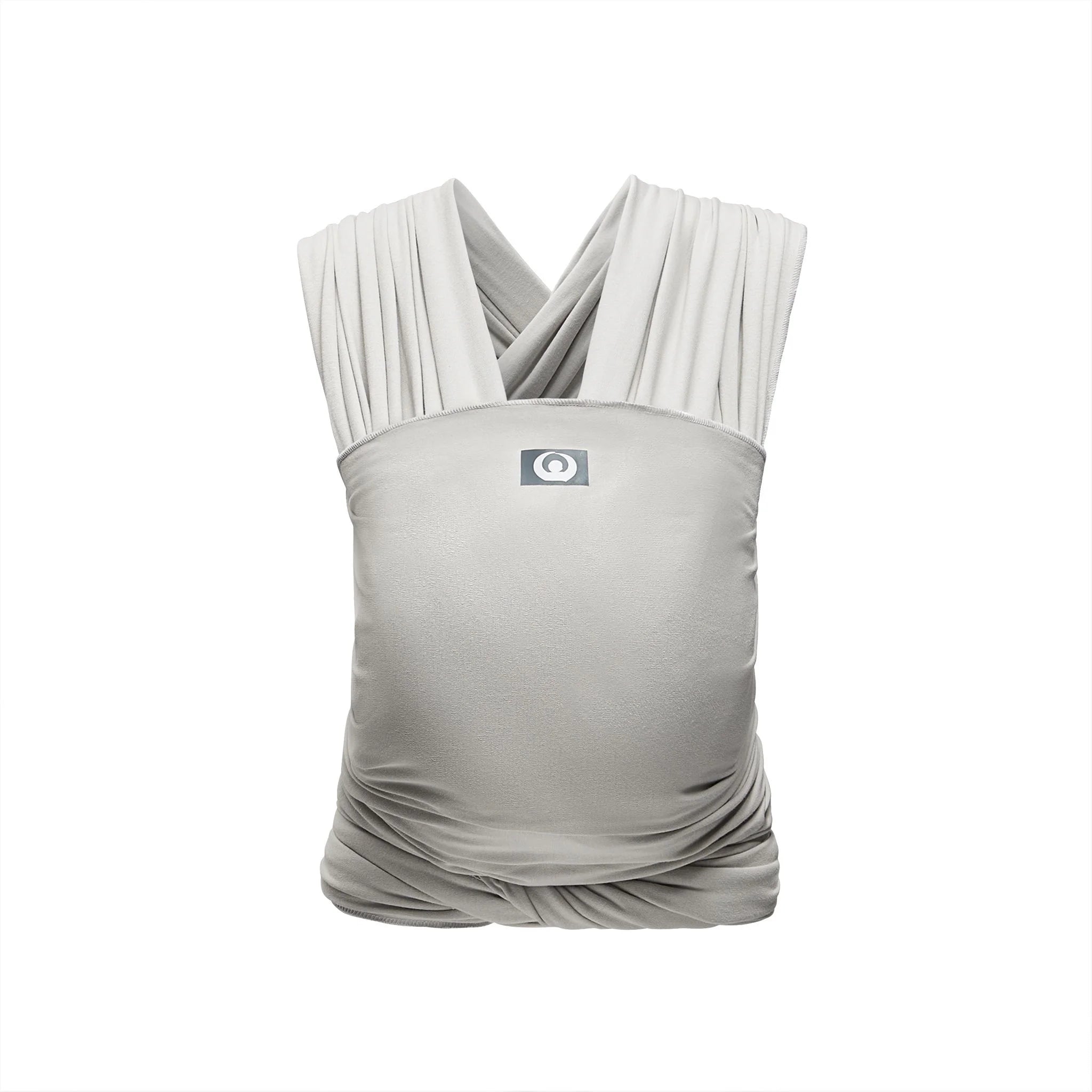 Front view of Gaia Baby stretchy wrap carrier in silver grey organic cotton