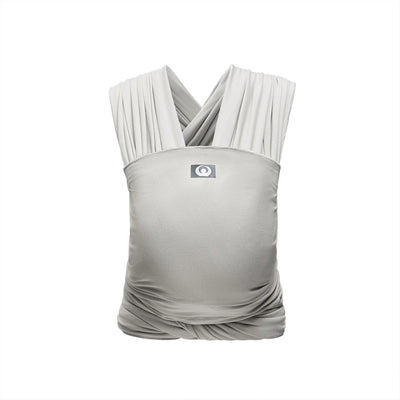 Front view of Gaia Baby stretchy wrap carrier in silver grey organic cotton
