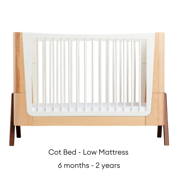 Gaia Baby Hera Convertible Cot Bed product image showing the lowest mattress level that is suitable from six months up to two years