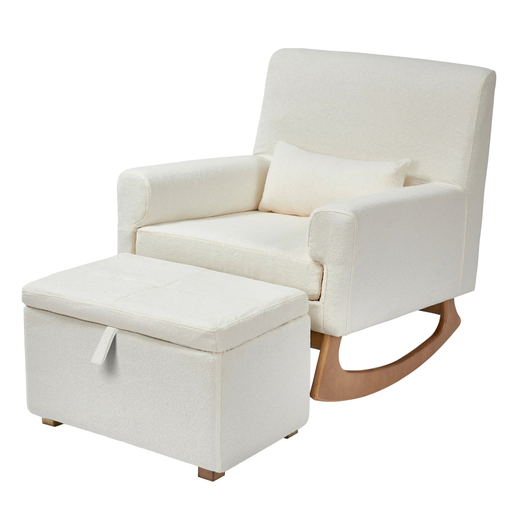 Gaia Baby Serena rocking nursing chair and storage footstool in chalk bouclé