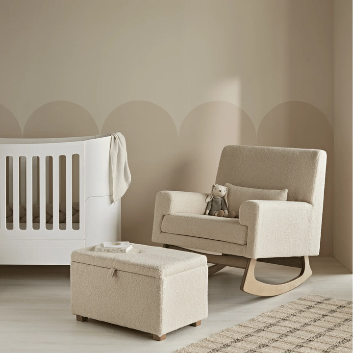 Serena Rocking & Nursing Chair in biscuit boucle in a neutral nursery