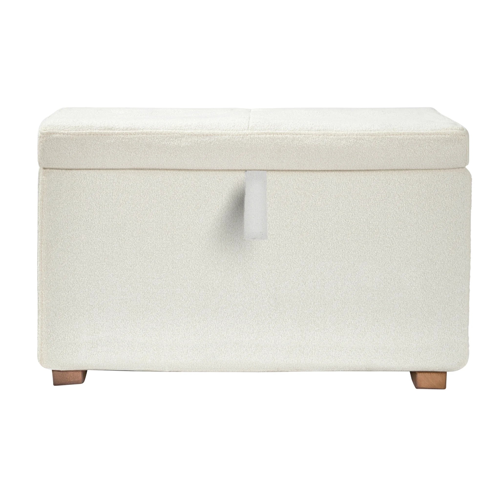 Front view of Gaia Baby Serena chalk bouclé storage footstool