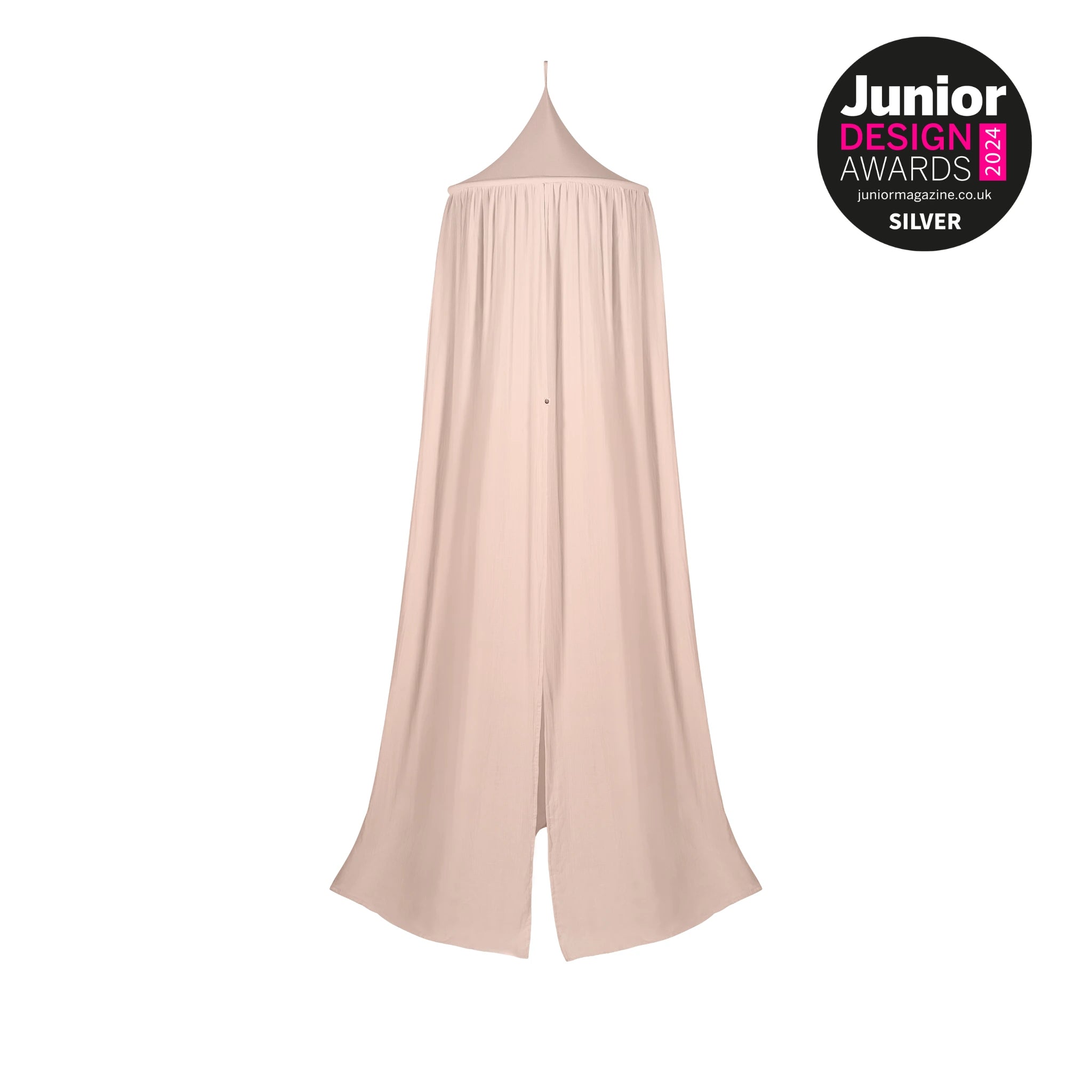Blush muslin baby canopy for cot, crib or nursery décor by Gaia Baby Maia, breathable cotton canopy for kids room, award-winning nursery accessory