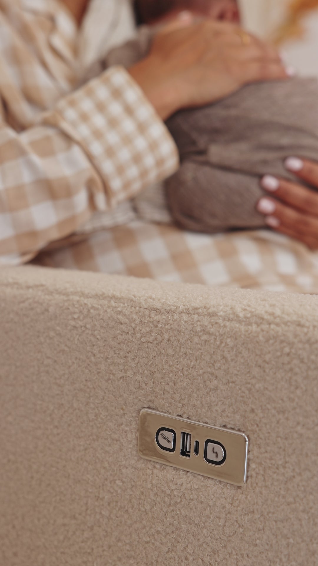 Lyra Electric Recliner Nursing Chair Biscuit Boucle