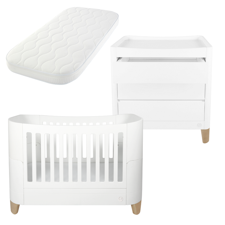 Serena Cot Bed, Dresser & Mattress Bundle