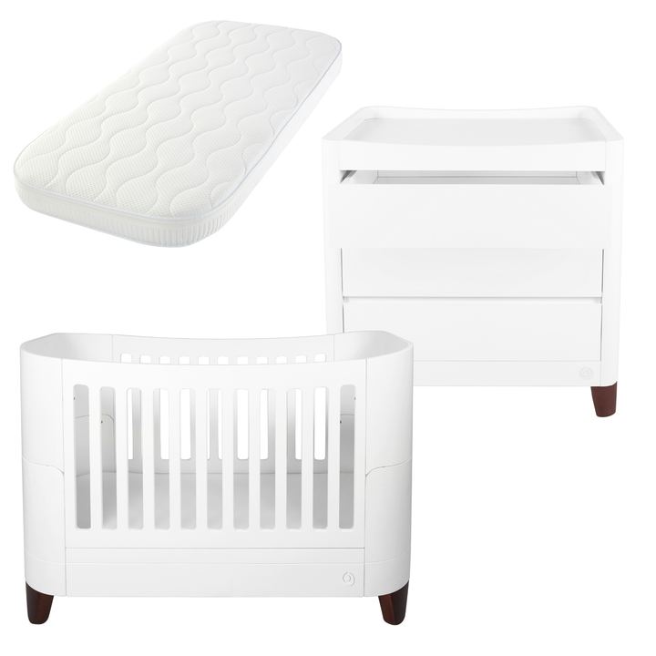 Serena Cot Bed, Dresser & Mattress Bundle