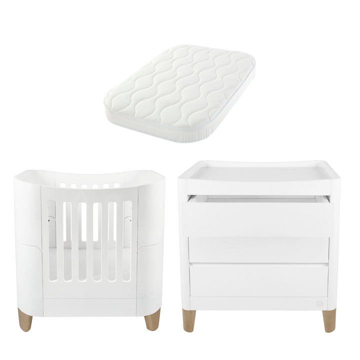 Serena Mini Cot, Dresser & Mattress Bundle