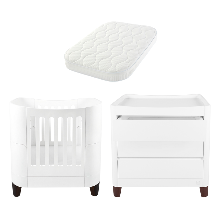 Serena Mini Cot, Dresser & Mattress Bundle