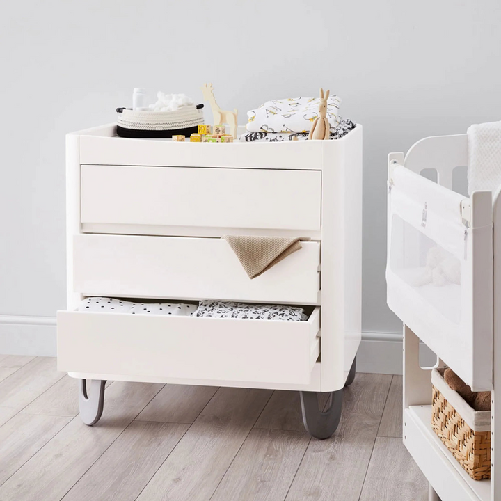 Gaia Baby Serena Real Wood Furniture made with baby safe toxin free paint nursery furniture room set including co-sleep crib adapter kit, cot bed and dresser in all white
