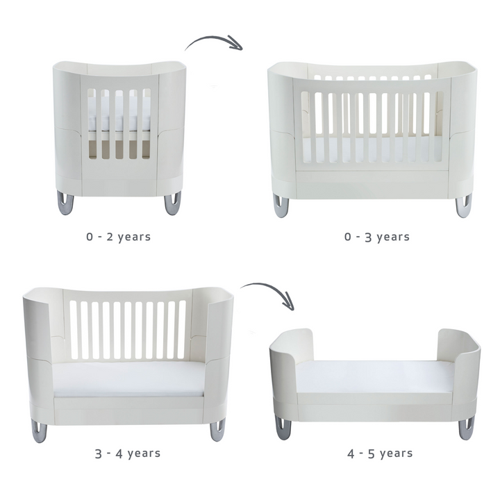 Gaia Baby Serena Sustainable Real Wood Nursery Furniture Set with non-toxic baby paint including cot bed, dresser and mini cot all white